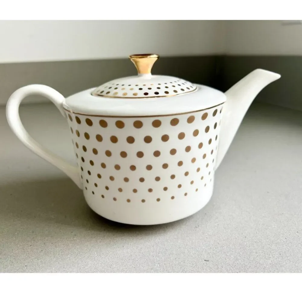Grace Teaware Metallic Gold Dots Coffee Tea Pot with Lid, 4